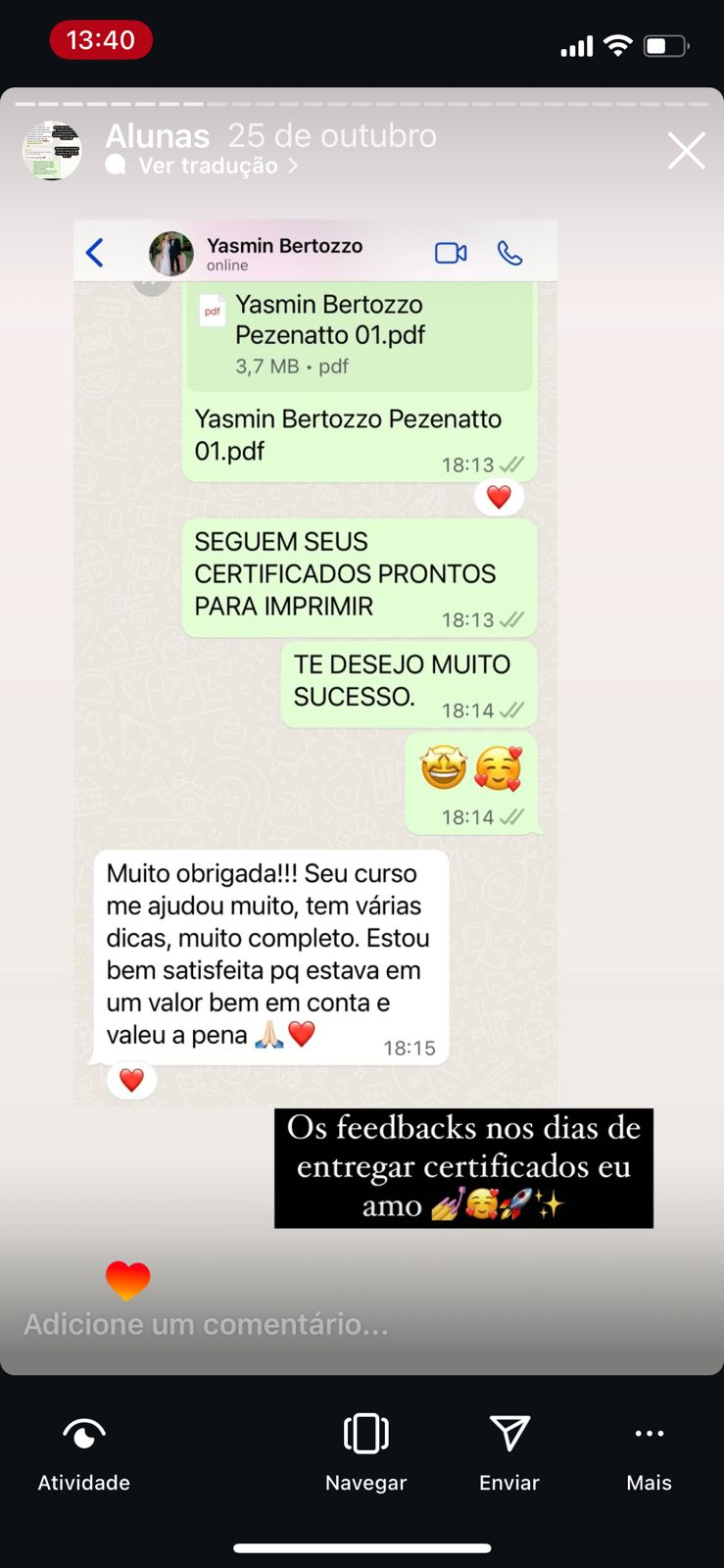 Depoimento de aluna 8
