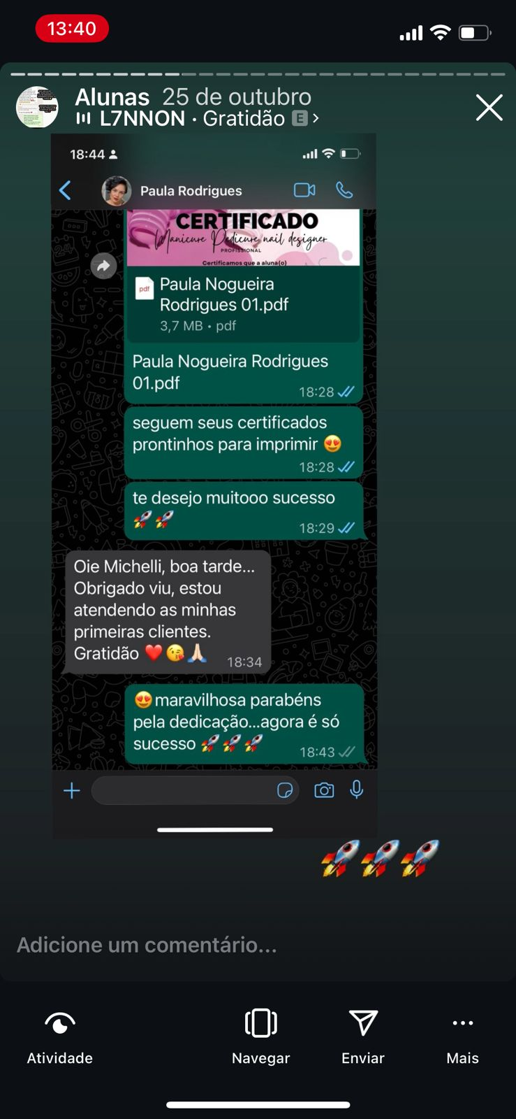 Depoimento de aluna 1